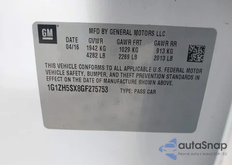 2016 Chevrolet Malibu Premier z USA, uszkodzony, nr VIN 1G1ZH5SX8GF275753